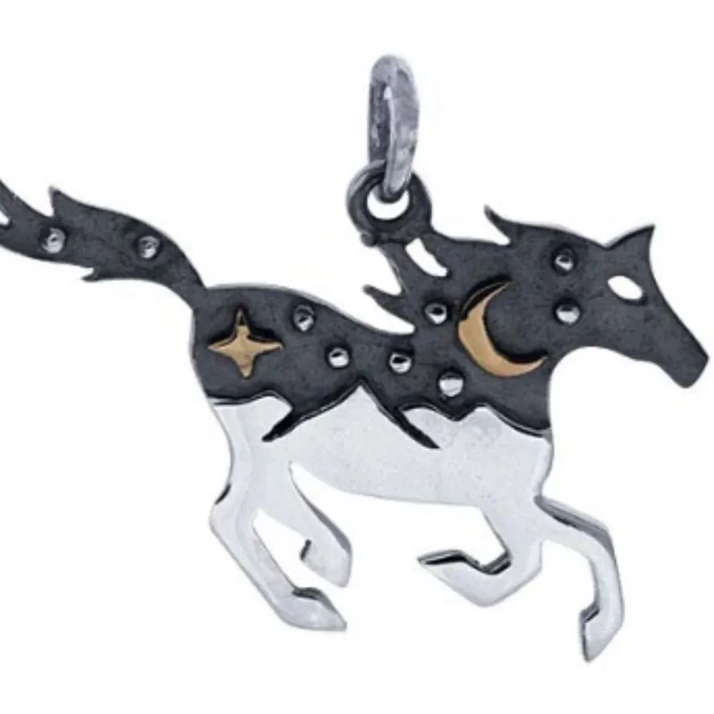 .925 Horse Galloping with Star and Moon Sterling Silver Jewelry Charm #galaxy